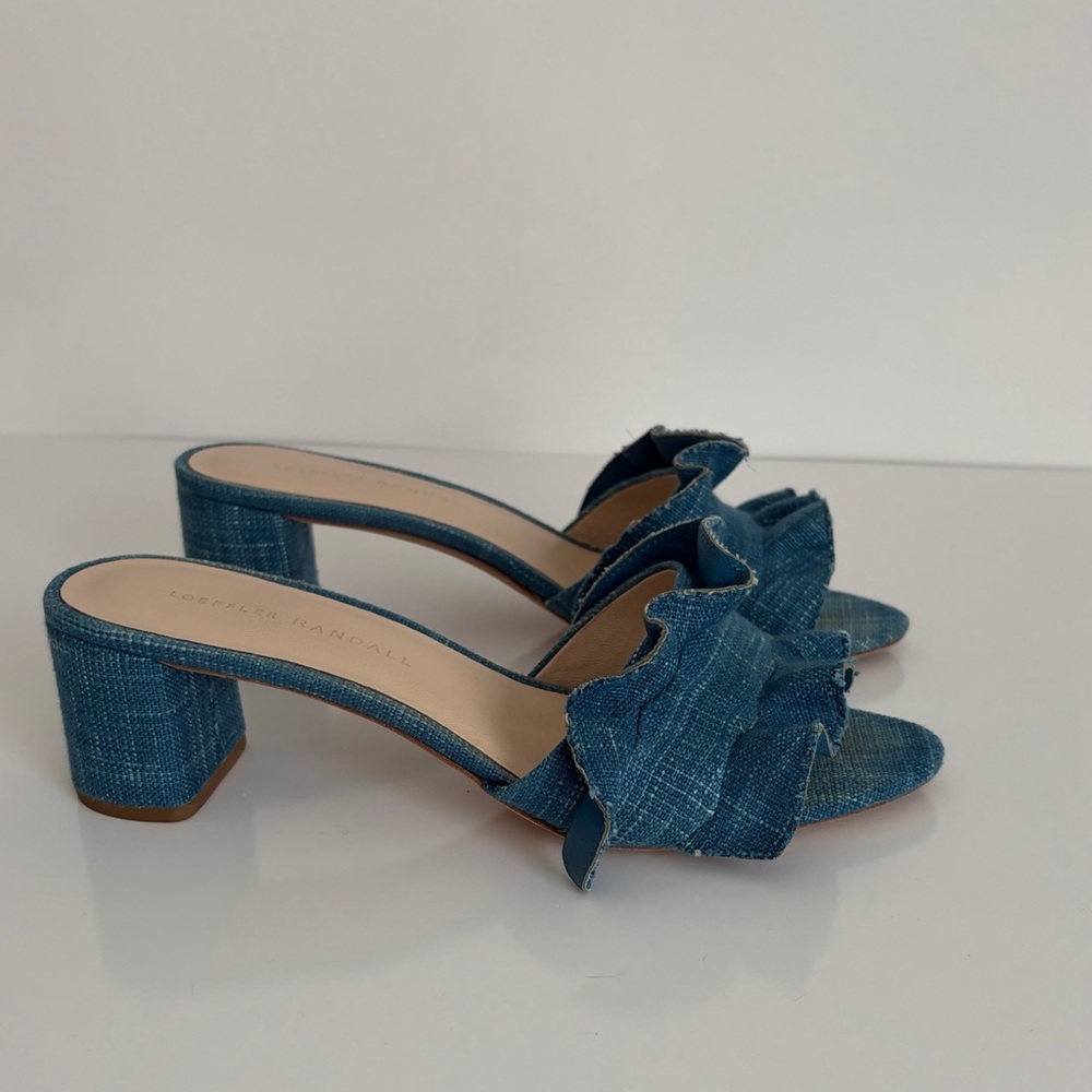 Loeffler Randall Vera Ruffle Denim Mule Block Sandal